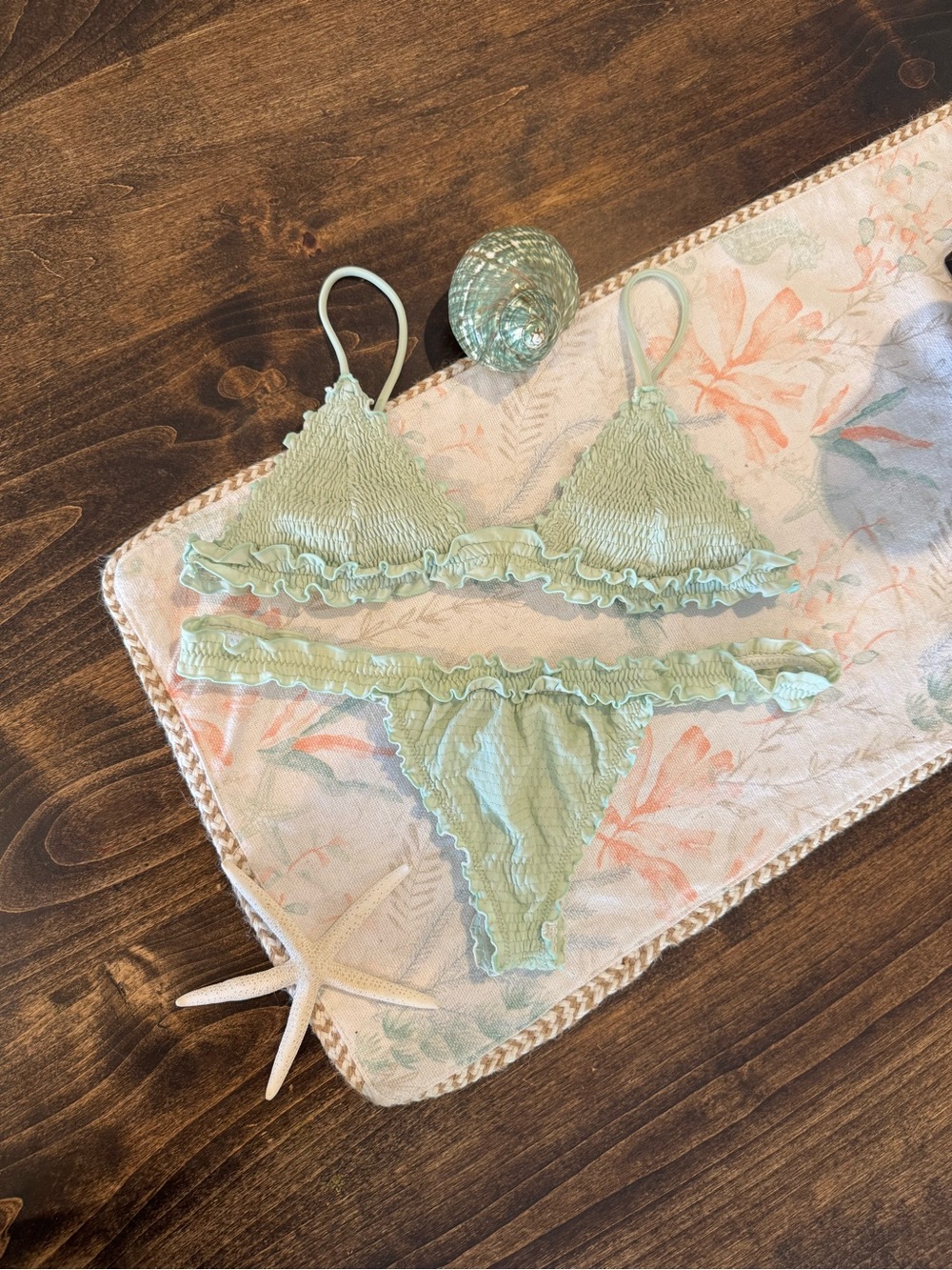Indah Light Mint Green Ribbed Bikini Set